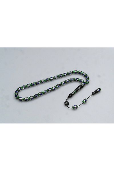 Skygo Oltu Stone and Green Galalith Double Fountain Embroidered Rosary