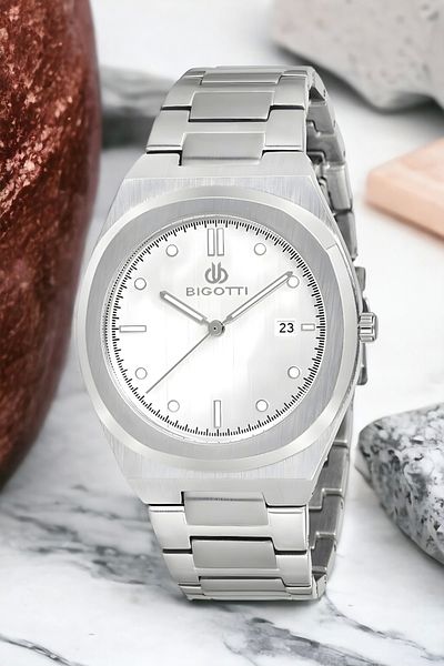 Bigotti Men's Wristwatch Bg.1.10164.4 - Silver White Steel Case, Cord Bracelet Gift Zmb010