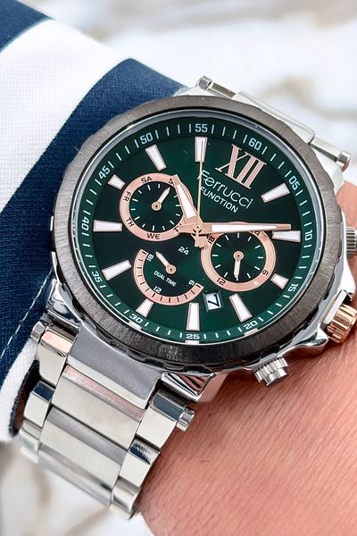 Ferrucci Function Mineral Glass Steel Band & Case Men's Watch Zmfer085