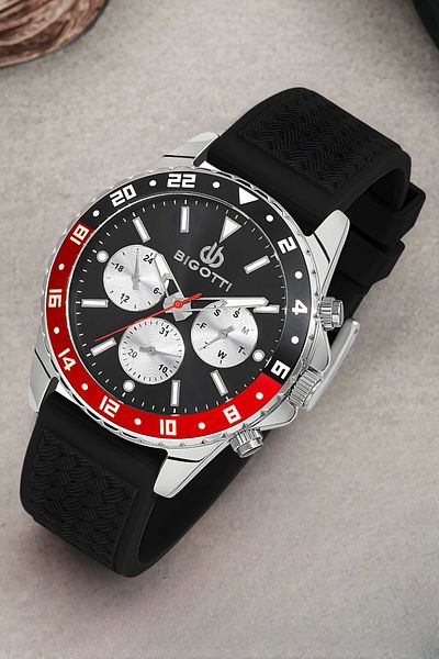 Bigotti Men's Function Wristwatch - Black Color, Steel Case, Silicone Band Zmb014
