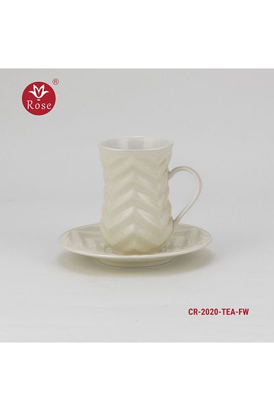 Rose CR-2020 Rose tea set consisting of 6 cups and 6 saucers made of ceramic with distinctive modern engravings