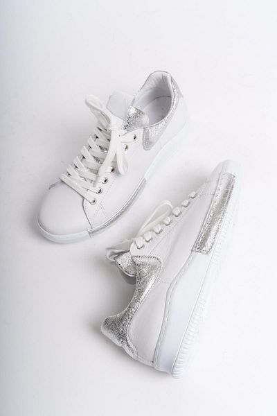 Modabuymus Pantofi de sport casual pentru femei Harry Silver White din piele naturală