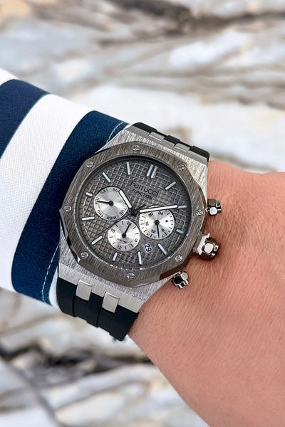 Ferrucci Black Silicone Cord Steel Case Function Men's Wristwatch Bracelet Zmfer077