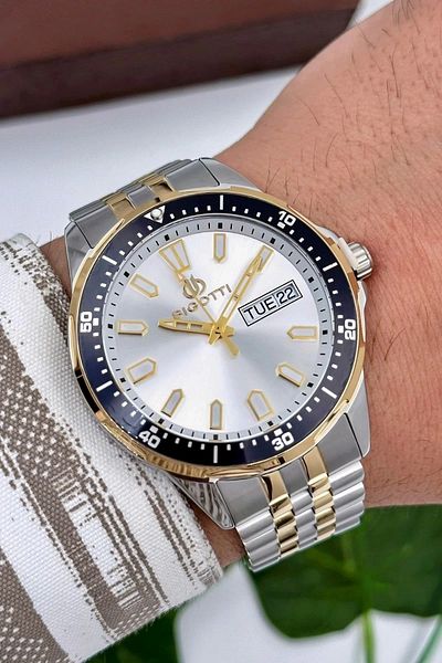 Bigotti Milano Luxury Men's Wristwatch Silver-gold Steel Strap Steel Case Functions Active Zmb008