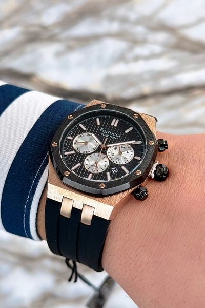 Ferrucci Black Silicone Cord Steel Case Function Men's Wristwatch Bracelet Zmfer077