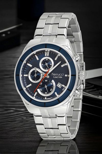 Ferrucci men's Silver-blue Wristwatch and Bracelet Set - Fcf.13674fm.04 Function