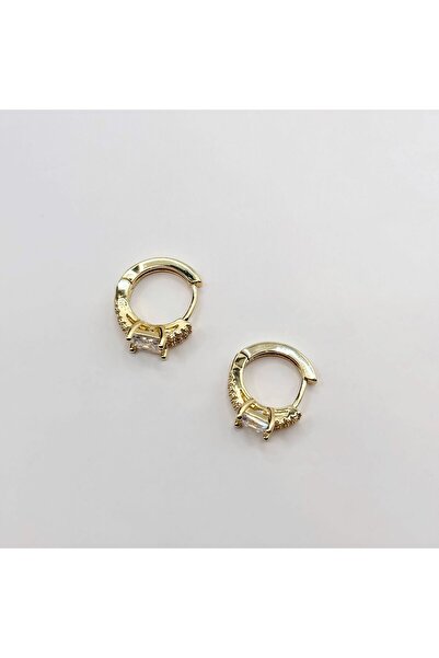 Swan Jewelry Zirkon Taşlı Gold Minik Halka Çelik Küpe