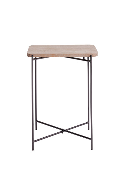 Marmony Concept Gerçek Traverten Yan Sehpa (Titanyum Ayak)