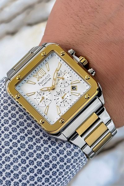 Ferrucci Men's Silver-Gold Colored Steel Watchband - 3 ATM Bracelet Zmfer116