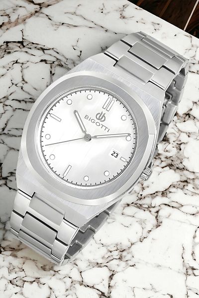 Bigotti Men's Wristwatch Bg.1.10164.4 - Silver White Steel Case, Cord Bracelet Gift Zmb010