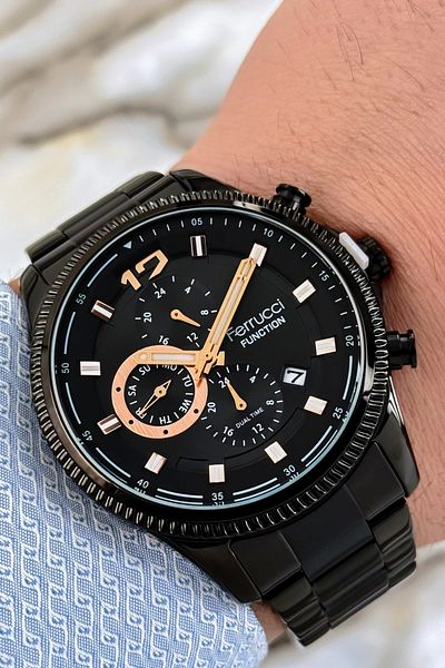Ferrucci Black Function Men's Wristwatch - Steel Cord and Case, 3 ATM Bracelet Zmfer117