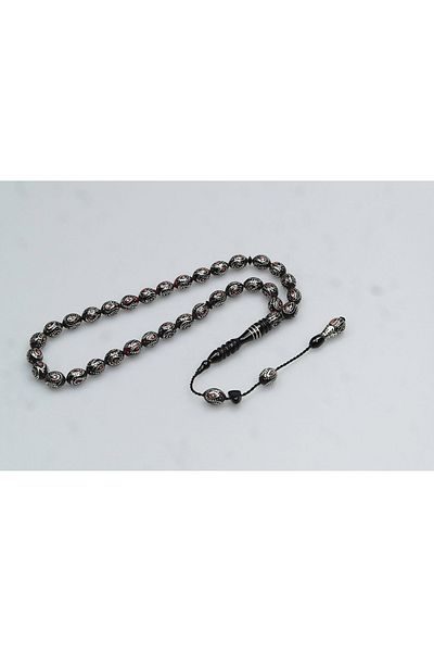 Skygo Oltu Stone Red Galalith Drop Inside Drop Embroidered Rosary