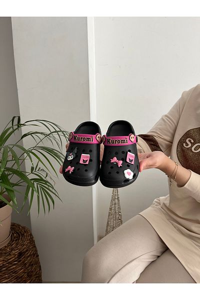 Behtah Kundura Kuromi My Melody Girl Child 6 Pieces Cross Jibbitz Fancy Gift Garden Pool Daily Sandals Slippers