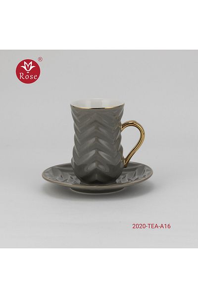 Rose CR-2020 Rose tea set consisting of 6 cups and 6 saucers made of ceramic with distinctive modern engravings