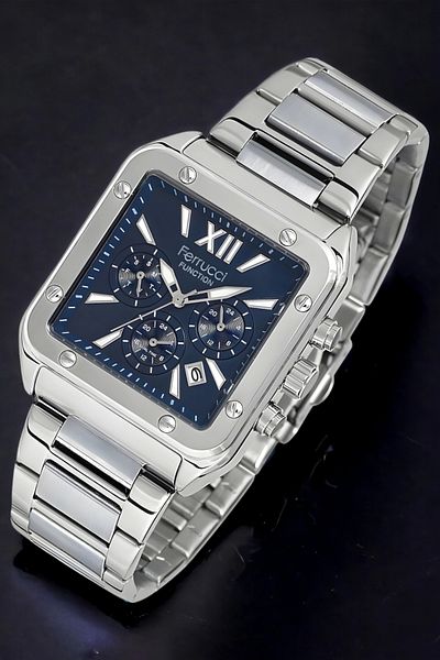 Ferrucci men's Silver-blue Wristwatch - Function Fcf.14504fm.01 Bracelet Zmfer139