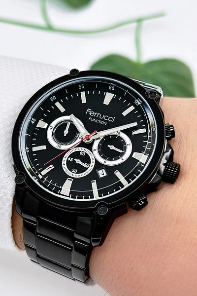 Ferrucci Function Men's Wristwatch Black Steel Strap Steel Case 3 Atm Water Resistance Zmfer061