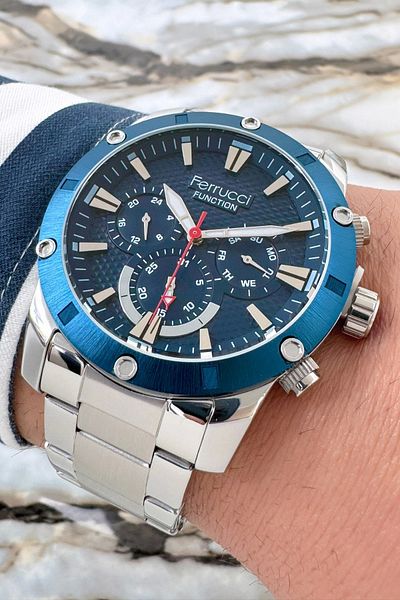 Ferrucci Function 3 Atm Silver Color Steel Strap & Case Men's Wristwatch Bracelet Zmfer092