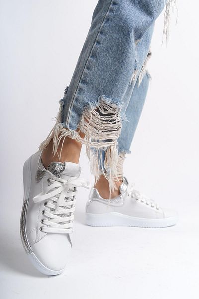 Modabuymus Pantofi de sport casual pentru femei Harry Silver White din piele naturală