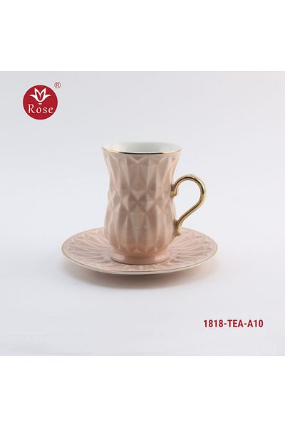 Rose CR-1818 - Rose tea set consisting of 6 cups and 6 saucers made of ceramic with distinctive modern engravings