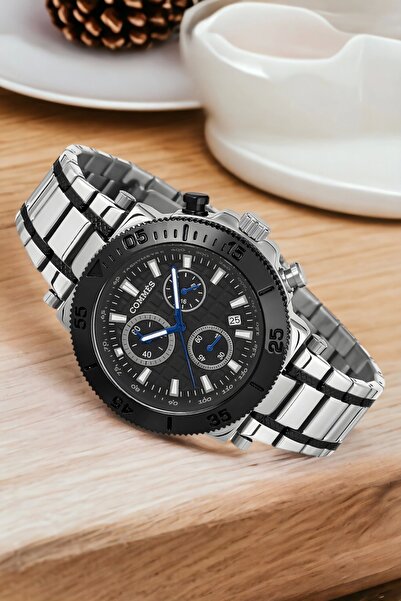 COMMES men's Wristwatch Crono Steel Cord - Full Function Silver-black Bracelet Zmcms032