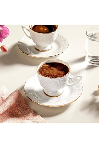 Nehir nazenin porselen sedef yaldızlı kahve fincan takımı seti  6 kişilik