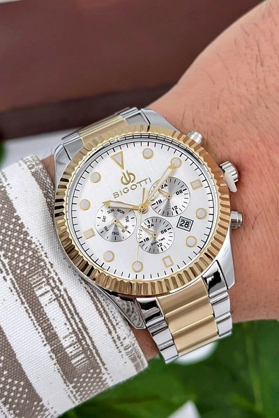 Bigotti Milano Luxury Men's Wristwatch Gold-silver Steel Strap Steel Case Functions Active Zmb007