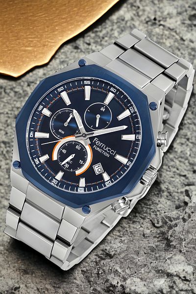 Ferrucci Fcf.13906fm.04 - Silver Blue Men's Wristwatch and Bracelet Set