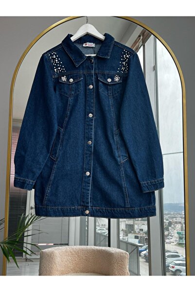 Bold Grup Women's Stone Pearl Detailed Pocket Denim Jacket