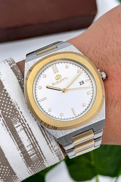 Bigotti Milano Luxury Men's Wristwatch Silver-gold Steel Strap Steel Case Functions Active Zmb006
