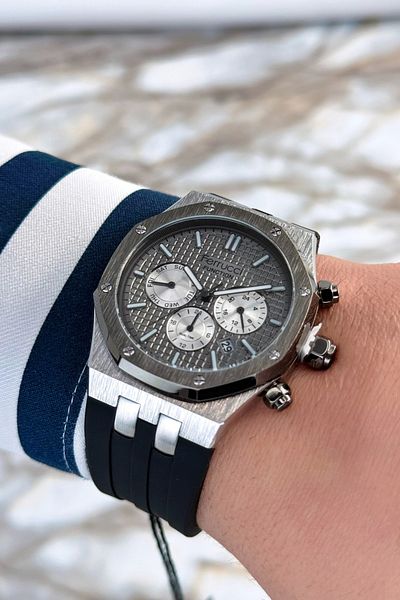 Ferrucci Black Silicone Cord Steel Case Function Men's Wristwatch Bracelet Zmfer077