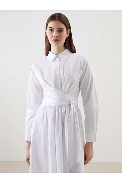 LC Waikiki Rochie de damă din popelin cu guler de cămașă albă modestă LCW