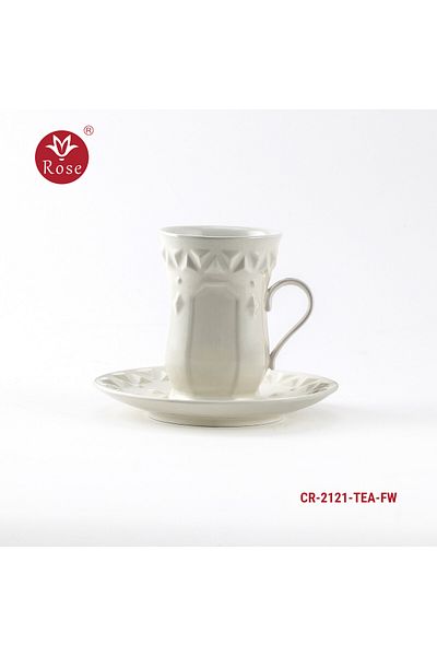 Rose CR-2121 - Rose tea set consisting of 6 cups and 6 saucers made of ceramic with distinctive modern engravings