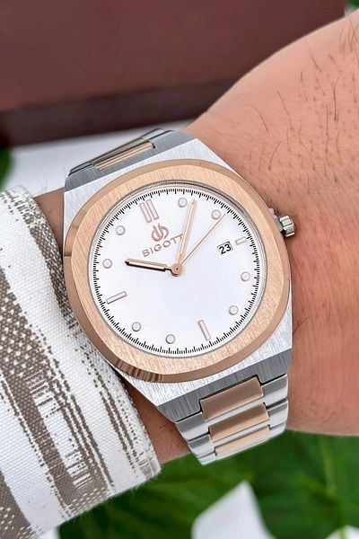 Bigotti Milano Luxury Men's Wristwatch Silver-rose Steel Strap Steel Case Functions Active Zmb006