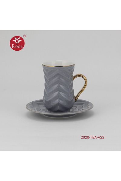 Rose CR-2020 Rose tea set consisting of 6 cups and 6 saucers made of ceramic with distinctive modern engravings