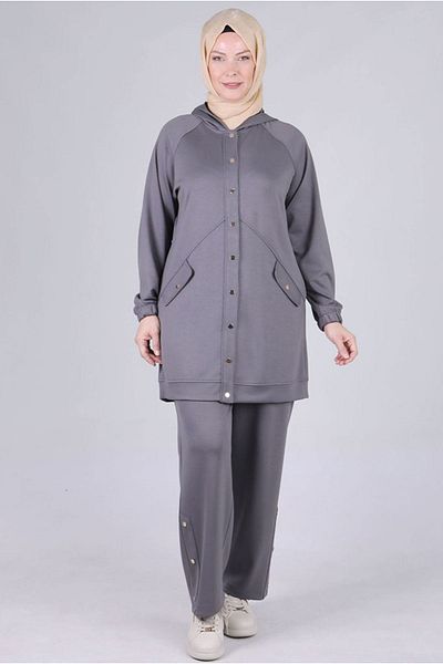 Moda Rosa 25K3537 - Smoked - Large Size Hijab Modal Fabric Trouser Suit