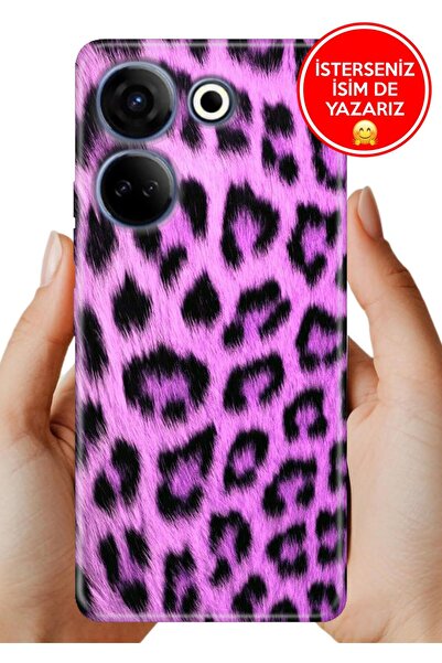 TECNO Camon 20 (CK6n) Kılıf Baskılı TR-Üretim Kapak Silikon Mor Kürk