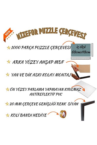 mixefor Cadru puzzle 1000 de piese CULOARE NEGRU Dimensiune 68cm x 48cm Plexiglass anti-orbire pe față