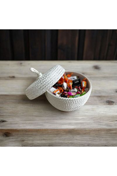 AYŞE SERHOŞOĞLU HOME DESİGN Wicker Basket, Decorative Basket with Lid, Multi-Purpose Box, Candy Bowl Basket