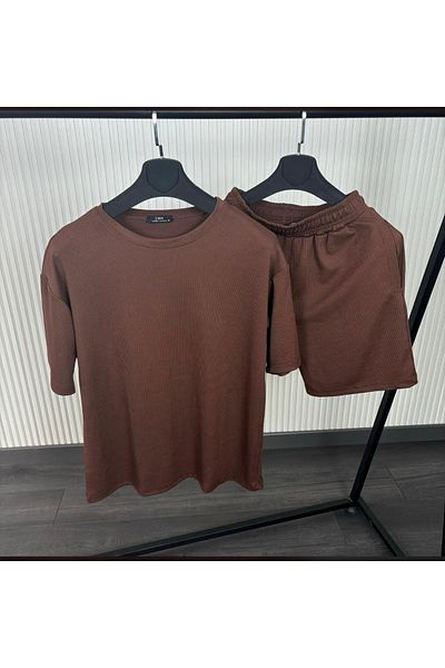 Shine Stone Ribbed Bottom Top Shorts Suit