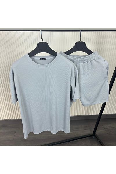 Shine Stone Ribbed Bottom Top Shorts Suit