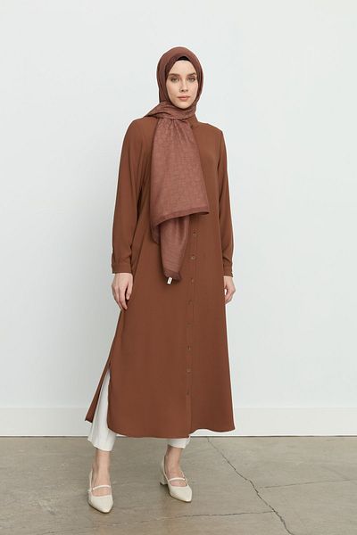 Nihan Basic Tunic with Side Slits, Tan
