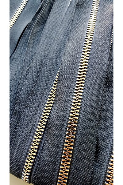 Butik 5 Metre Siyah Gold Görünümlü Plastik Diş Metrelik Fermuar / 10 Adet Metal Fermuar Başlığı Dahil