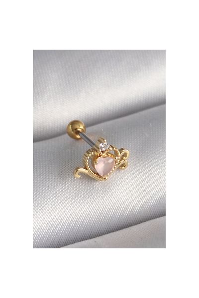Skygo 316L Steel Gold Color Pink Enameled Heart Zircon Stone Detail Tragus Piercing - Tj-Pr1260