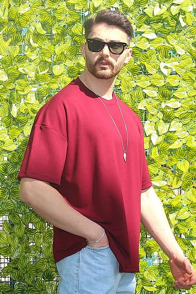 EydaMoon Tricou pentru bărbați, roșu Claret, modal, 100% bumbac, cu croială relaxată, cu decolteu