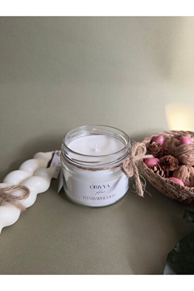 ORİVYA HOME 330 ml cam kavanoz mum çilek kokulu
