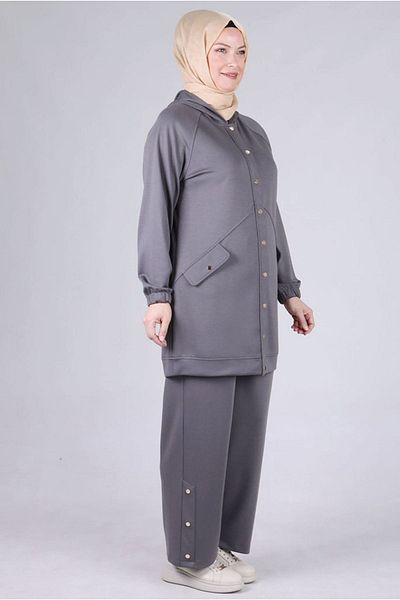 Moda Rosa 25K3537 - Smoked - Large Size Hijab Modal Fabric Trouser Suit