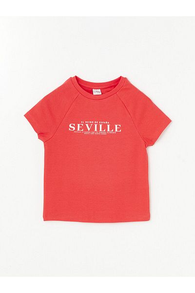 LC Waikiki Tricou crop pentru fetiță cu mânecă scurtă cu imprimeu cu decolteu