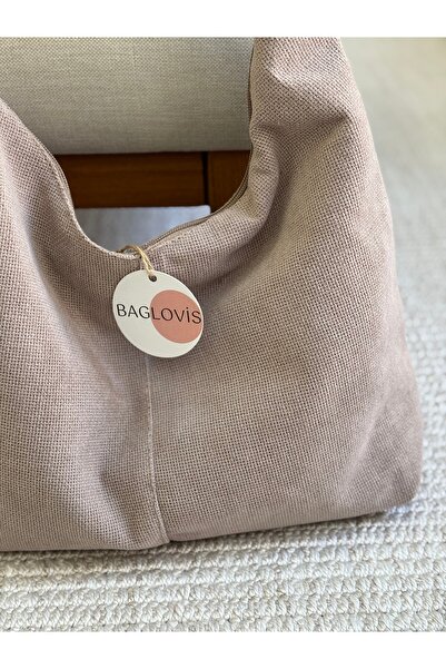 BAGLOVİS SADE SALAŞ SÜET BEJ KADIN OMUZ ÇANTASI