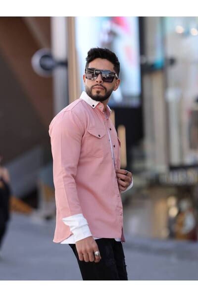 YXC Men's Shirt Cotton Slim Fit Long Sleeve Pocket Collar Detail Men's Shirt