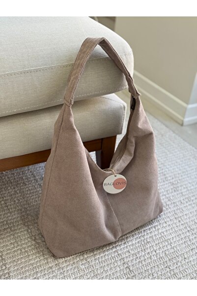 BAGLOVİS SADE SALAŞ SÜET BEJ KADIN OMUZ ÇANTASI